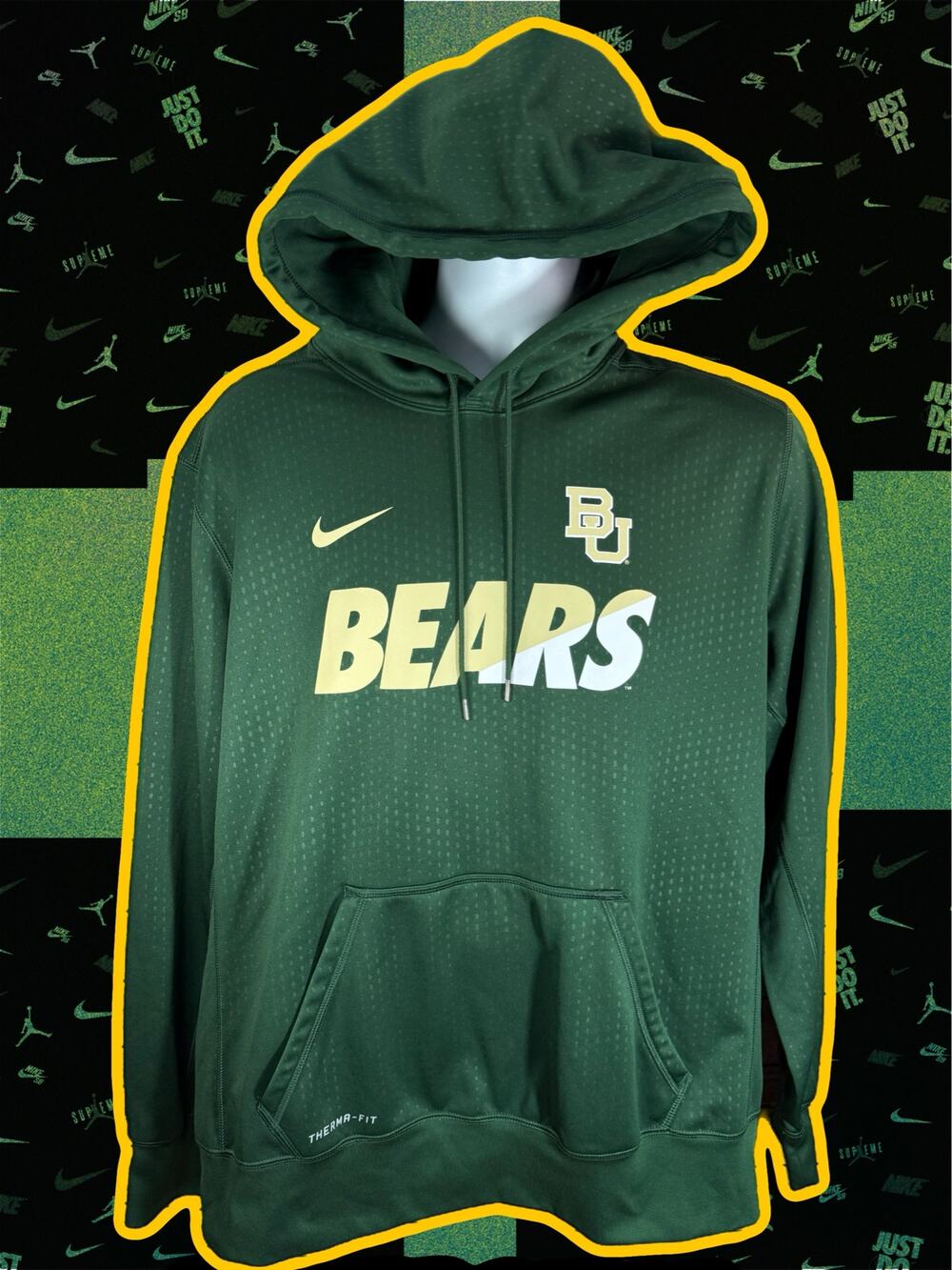 Baylor University Nike Hoodie Mens XL Full Zip Bears On Field ThermaFit